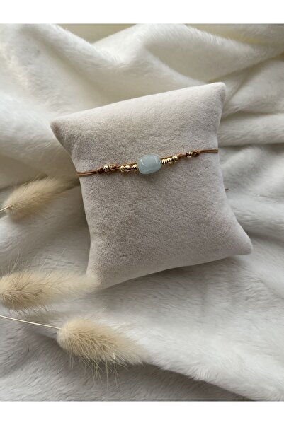 PelvedDesign Akuamarin altın dorika detaylı ip bileklik & halhal doğal taş