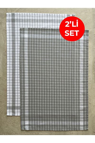Tuable Καρό Σετ 2 Πανάκια Κουζίνας 45x65cm Γκρι/Λευκό