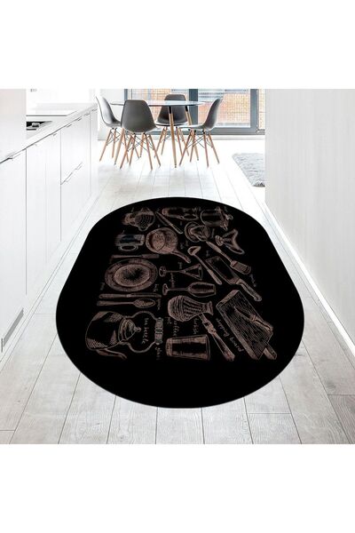 Hey Home Dijital Baskılı Kaymaz Taban Yıkanabilir Oval Mutfak Halısı Yolluk, ...