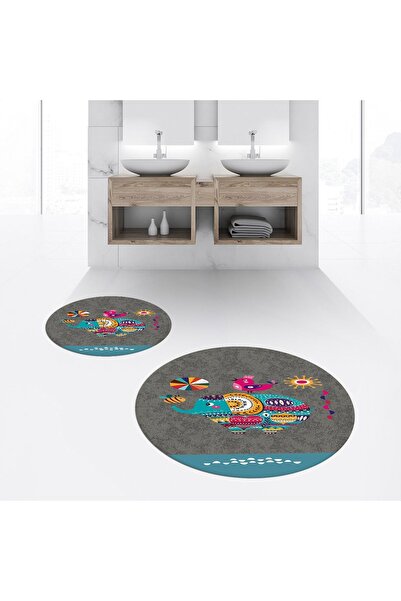 Hey Home طقم مرحاض دائري مزدوج للحمام مطبوع رقميًا وغير قابل للانزلاق وقابل ل...