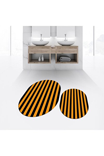 Hey Home طقم مرحاض مزدوج بيضاوي مطبوع رقميًا غير قابل للانزلاق وقابل للغسل، V...