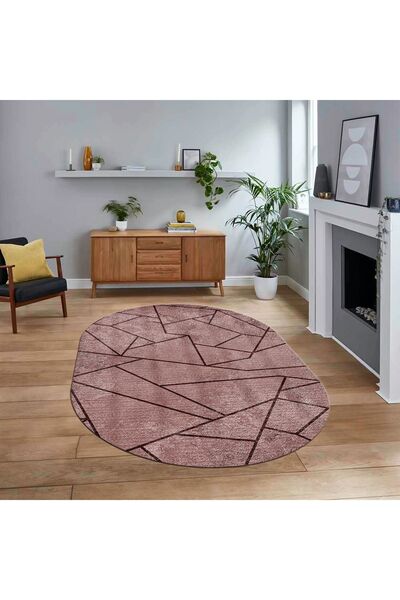 Dijital Baskılı Kaymaz Taban Yıkanabilir Oval Modern Yolluk Salon Halısı, V-O-MODERN-117-BORDO,