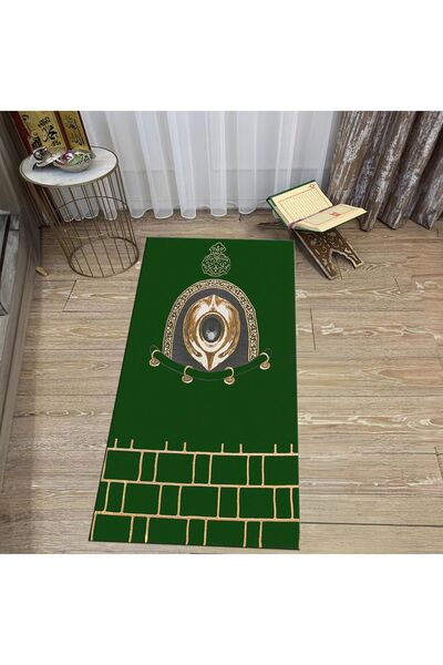 Hey Home سجادة صلاة للصلاة مطبوعة رقمية قابلة للغسل، V-SECCADE-49-GREEN