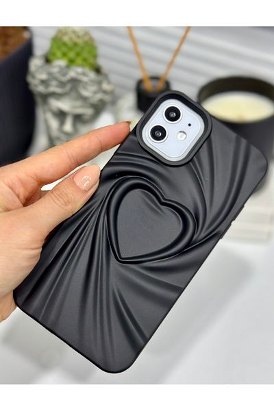 Go Aksesuar حافظة سيليكون مضادة للصدمات متوافقة مع هاتف Apple Iphone 11 ثلاثية الأبعاد من الساتان غير اللامع على شكل قلب