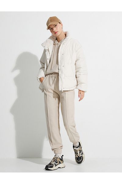 Koton Puffer Jacket Collar with Plush Detail and Pockets