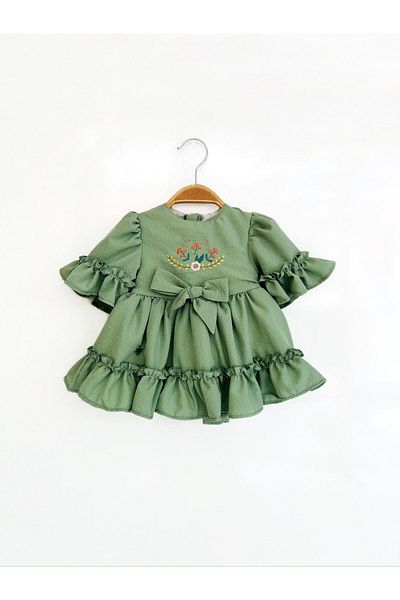 COLORED BABY Cotton Bow Detailed Baby Girl Dress - Ruffle