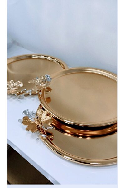 Elzem Gold Plated 3 Piece Presentation Tray Metal with Butterfly Accessory