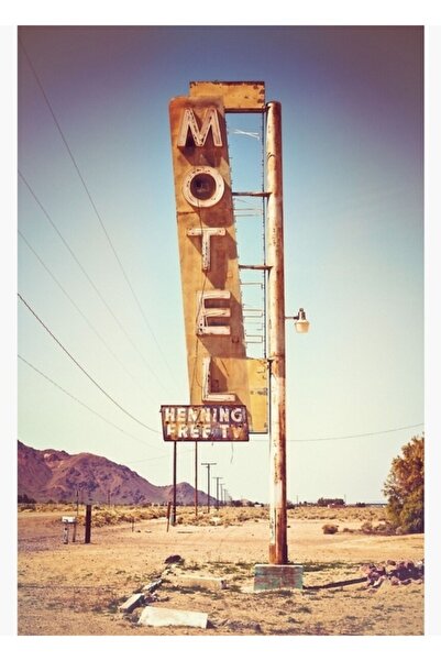 Jeronkarji Route 66'daki Motel Tabelası Tablo Ahşap Poster Dekoratif