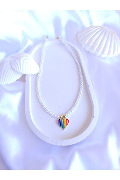 LE&DA Accessory Renkli Kalp  Pride İnci Kolye Hafif