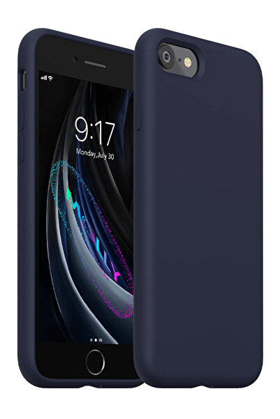 Molly iPhone SE 2022 İçin Gece Mavisi İçi Kadife Liquid Silikon Kılıf