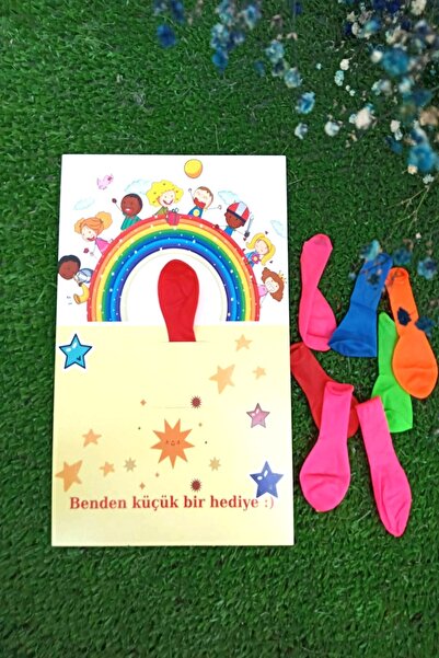 Emtory Home Balonlu Gökkuşağı Hediye Kartı | 10 Adet - Kuşe Kartlı Okul Hediy...