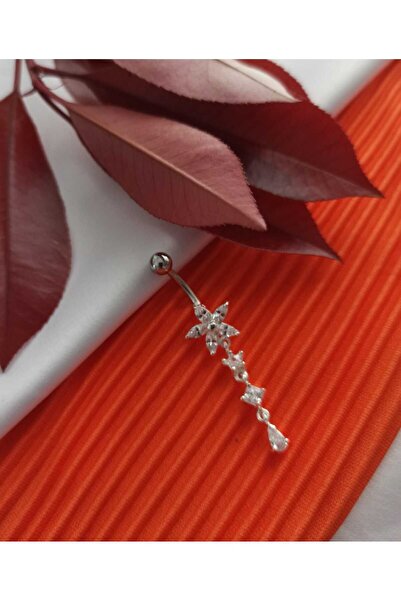 Simge Gümüş 925 Ayar Gümüş Zirkon Taşlı Yıldız Göbek Piercing Ebatı 3.5 cm