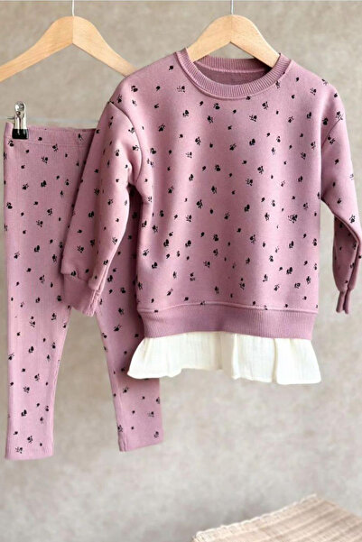 LEON CLUB Σετ φούτερ για κορίτσι και καλσόν με ραβδώσεις