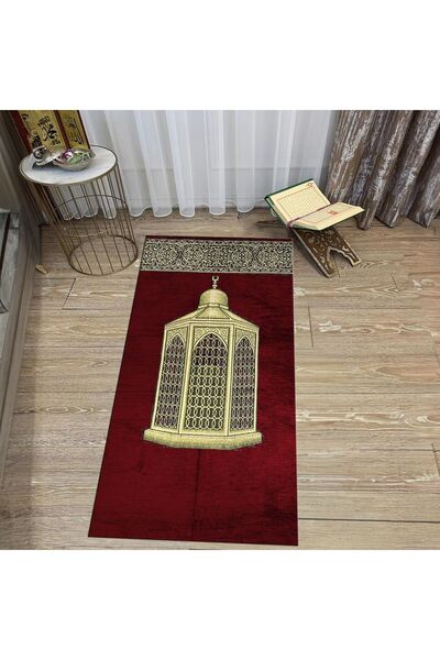 Hey Home سجادة صلاة مطبوعة رقمية قابلة للغسل، V-SECCADE-41-RED