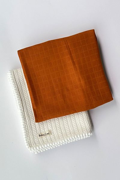 Baby Cais Collection Knitted Pattern Baby Pique Organic Cotton Baby Blanket Ecru 100% Organic Muslin Set
