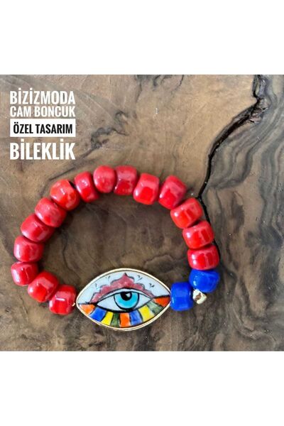 bizizmoda Ceramic Glass Bead Bracelet - Eye and Handmade