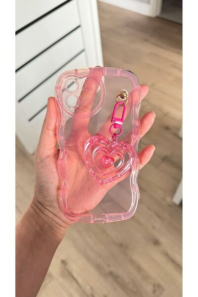 EDELFU غطاء سيليكون بتصميم متعرج باللون الوردي لهاتف آيفون 12 أكثر أناقة مع جهاز على شكل قلب