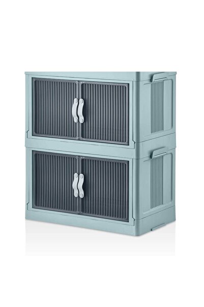 E-LİFE HOME 2'Li Katlanabilir Organizer Portatif Şık Görünümlü Çok Amaçlı Kapaklı Dolap Ve Saklama Kutusu mavi