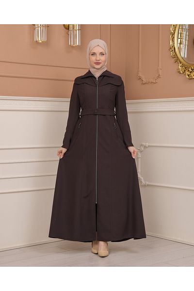Modamix Clarita 1224 - Belted, Zippered and Hooded Top Coat