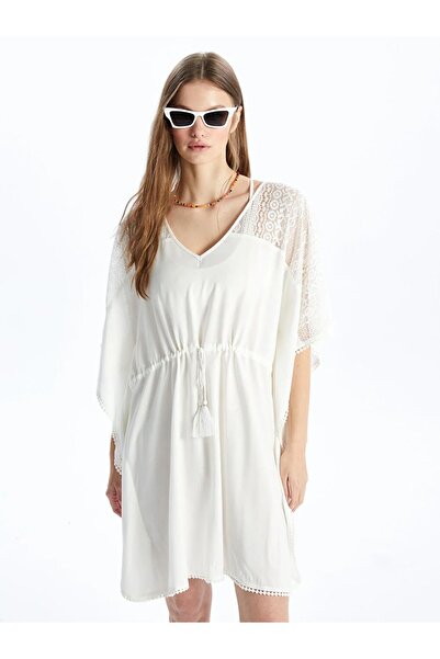 LC Waikiki Sukienka plażowa damska LCW DREAM z dekoltem w serek i haftem