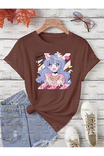 PENTHİLUS Tricou oversize cu model Anime Cat Girl