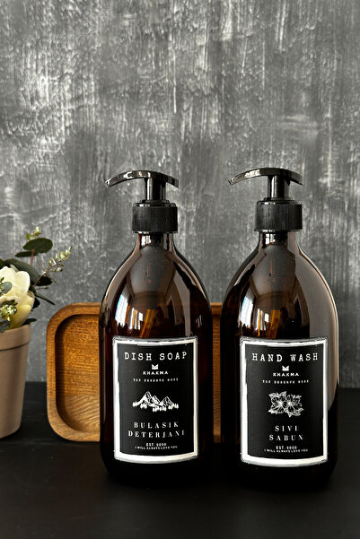 KHAKMA Μπουκάλια απορρυπαντικού υγρού σαπουνιού πιάτων 2 τεμαχίων με ξύλινη βάση Queen Liquid Soap Dispenser 500ml Ss Hd St