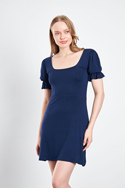 LİVE SPORT Kadın Kare Yaka Kolu Lastikli Örme Mini Elbise