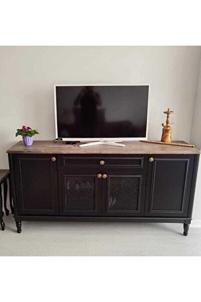 Masifart Liam Siyah Kapaklı Hasırlı Konsol