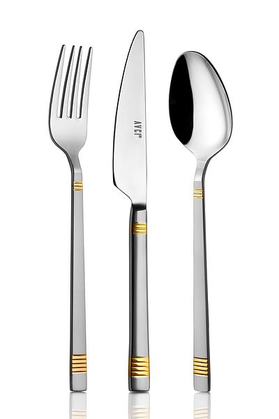 Avcı Duru Saten Gold 84 Piece Fork Spoon Knife Set 18/10 Stainless Steel