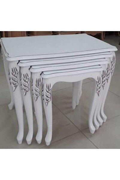 Masifart Tessera Lale Zigon Sehpa Beyaz Lake - Oyma Eskitme