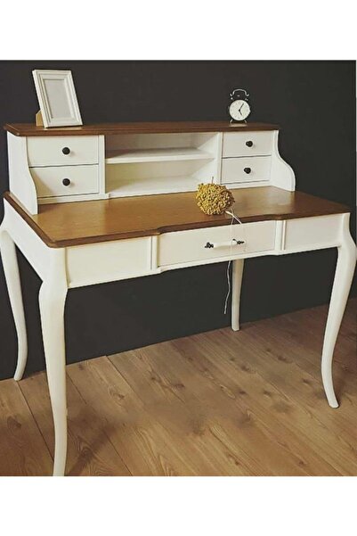 Masifart Masifart Ladin Raflı Ahsap Çalışma Masası 110 Cm Kırık Beyaz