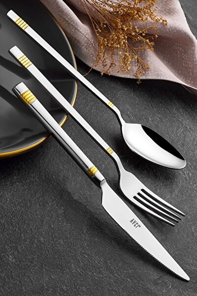 Avcı Duru Gold 24 Piece Fork Spoon Knife Set 18/10 Stainless Steel