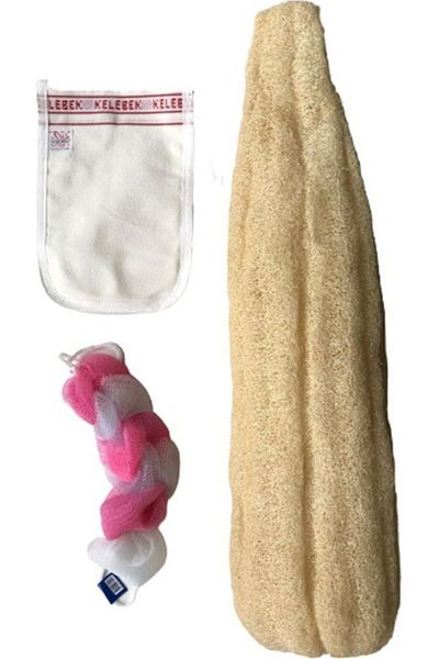 Bora Shower Natural Pumpkin Fiber Long Fiber Butterfly Pouch Natural Pumpkin+Longnet+Klbk Thick 3 Pieces