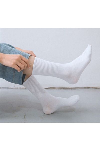 Eda Set of 6 White Plain Tennis Socks