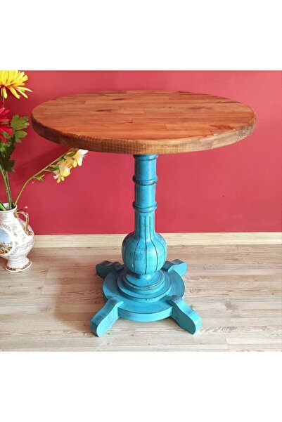 Masifart Lugano Fiskos Sehpa Tornalı Ayak Yan Sehpa Mavi Eskitme