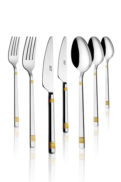 Avcı Duru Gold 7 Piece Single Fork Spoon Knife Set 18/10 Stainless Steel