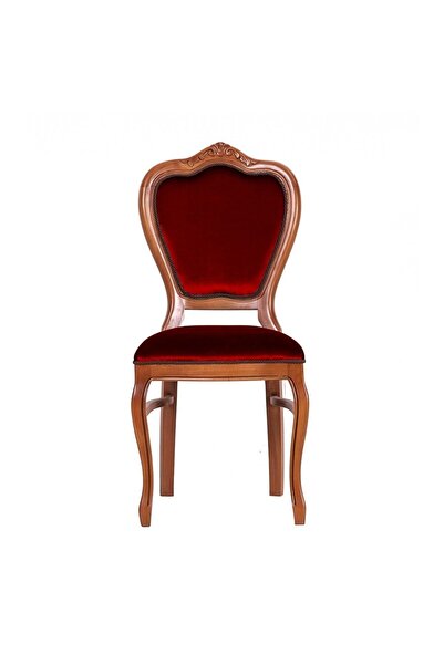 Masifart Masifart Putridus Klasik Oymalı Sandalye Ceviz Kırmızı Kadife