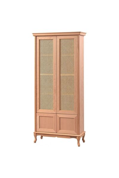 Masifart Zeory Hasırlı Kapaklı Kitaplık Cilasız Ham Ahşap