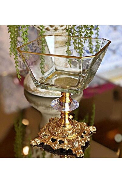 EVRA Metal Pirinç Ayaklı Cam Tatlı Dondurma Çerezlik Kase Altın 6lı