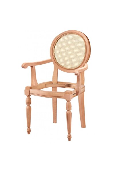 Masifart Caligo Hasırlı Yuvarlak Kollu Sandalye Cilasız Ham Ahşap