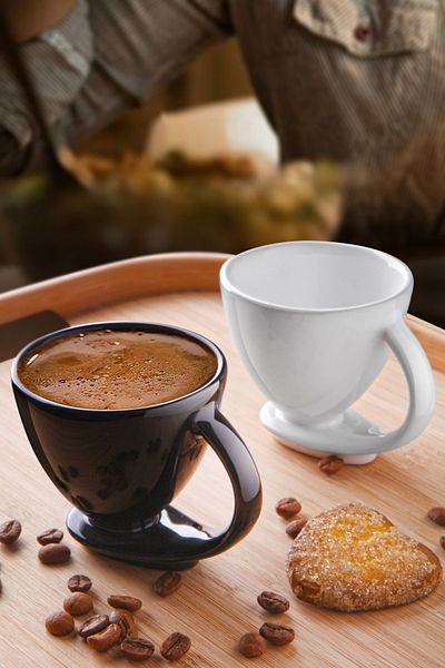 Erbaşlar Luxury Ceramic Coffee Cup Set for 2 People - Black and White Turkish Coffee Cup Set