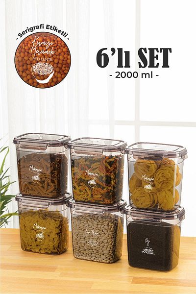 Vienev 6-Piece Rectangular Storage Set with 2-Liter Cap - Screen Printing Label