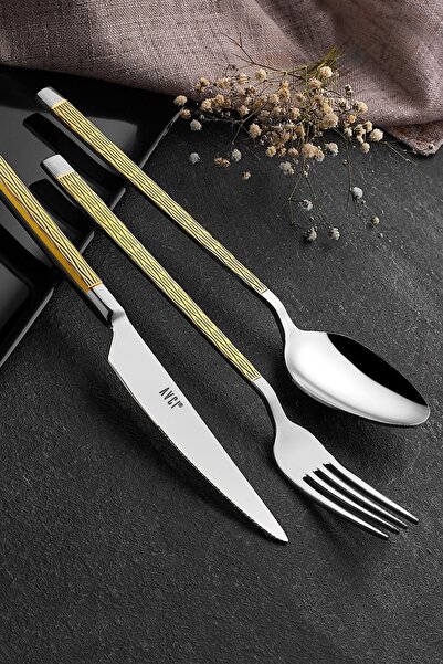 Avcı طقم سكاكين وشوكة وملعقة جولد 36 قطعة من بيرا جولد، ستانلس ستيل 18/10