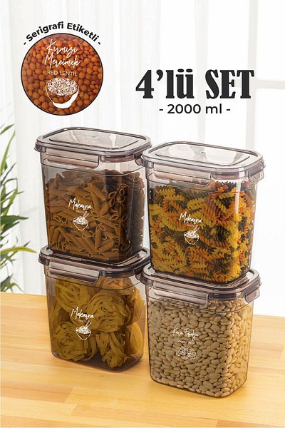 Vienev 2-Liter Sealed 4-Piece Rectangular Storage Set - with Screen Printing Label