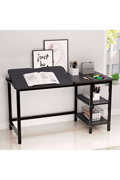 Zizuva Tasarım Raflı Siyah Çizim&çalışma Masası