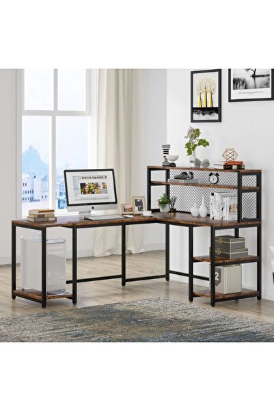 Zizuva Tasarım Telli Ceviz L Model Çalışma Masası