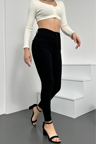 HLT JEANS Γυναικείο μαύρο σούπερ κοκαλιάρικο Flexible Lycra τζιν παντελόνι Hltjennieblack