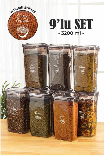 Vienev 9-Piece 3.2 Liter Rectangular Storage Set with Screen Printing Label