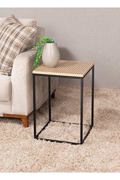 tino furniture Lyon Siyah Hazeran Desenli Kare Yan Sehpa 40x40