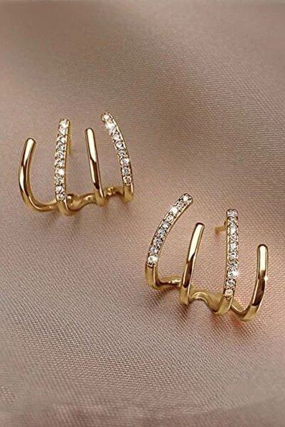 C&E Design Kadın Gold Zirkon Taşlı Tasarım Küpe